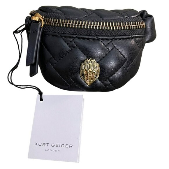 🤩KURT GEIGER BLACK QUILTED WRISTLET w/GOLD EAGLE 🦅 ACCENTS - Picture 1 of 4